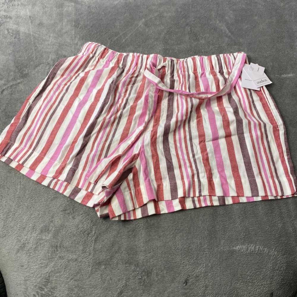 Auden Sleep Shorts Womens Medium Red Pink Flannel Cotton Striped Pajama Bottoms